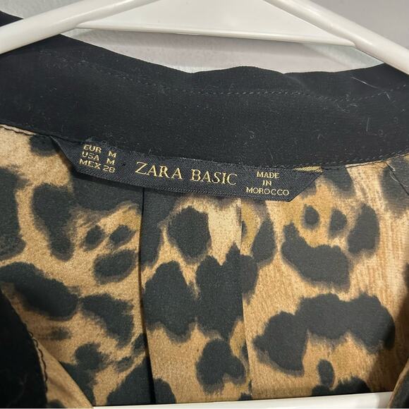 Zara Animal Leopard Print Top Blouse Black Tan Faux Silk Women’s Size Medium - Picture 3 of 5
